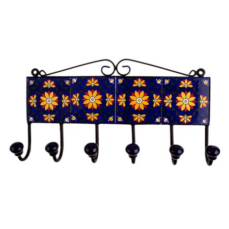 Blue Floral Ceramic Tiles Hooks-457